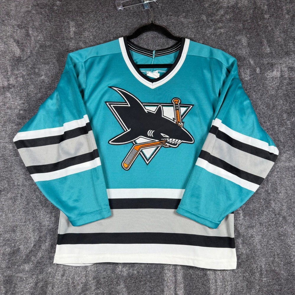 Vintage CCM Maska San Jose Sharks NHL Hockey Jersey Teal Small Made in Canada
